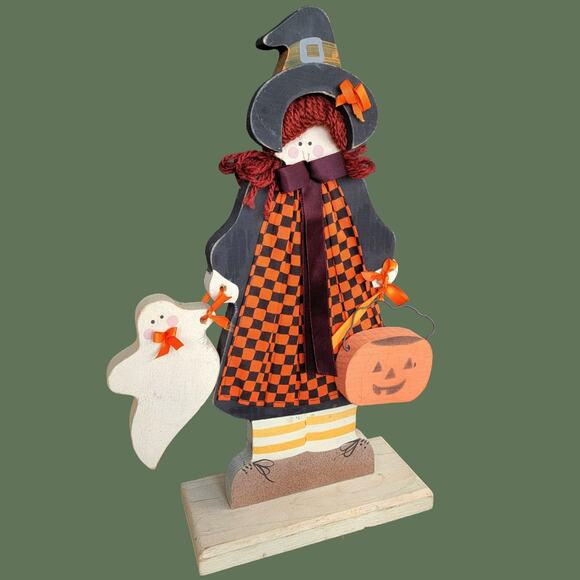 Vintage 1992 Halloween Witch Standing Wood Cut Out Decor - Picture 2 of 8